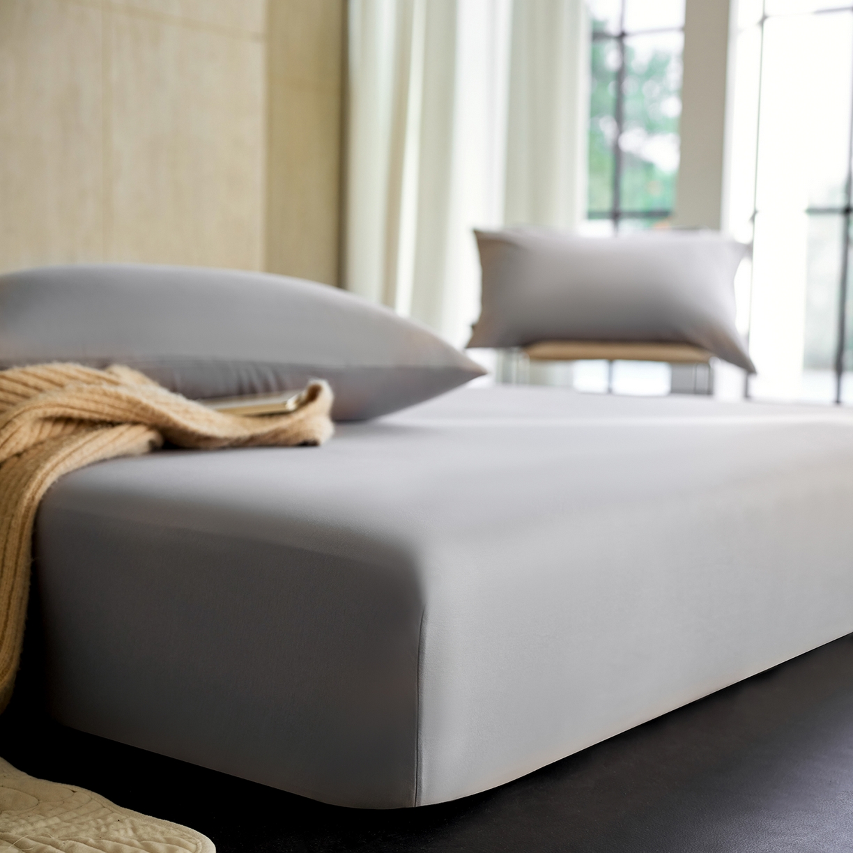 91家纺网 家纺一手货源 找家纺 丽笙被芯 2025新款亲肤舒适阿瓦提针织全棉纯棉床笠单品床笠单件床笠 清爽灰