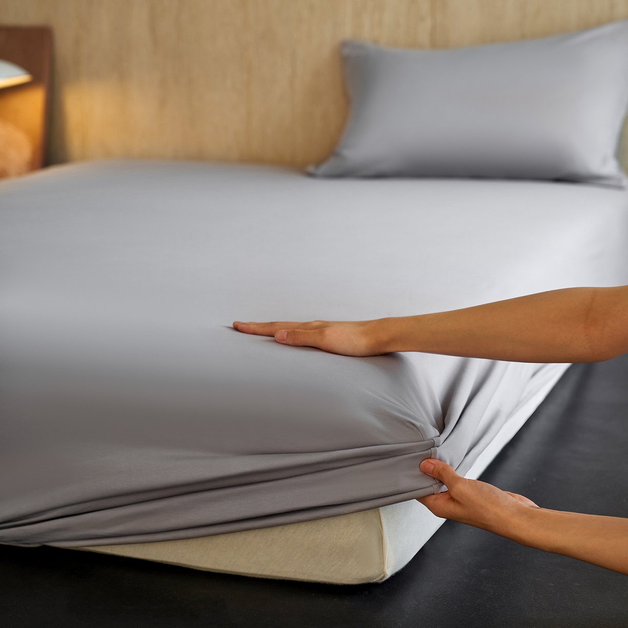 91家纺网 家纺一手货源 找家纺 丽笙被芯 2025新款亲肤舒适阿瓦提针织全棉纯棉床笠单品床笠单件床笠 清爽灰