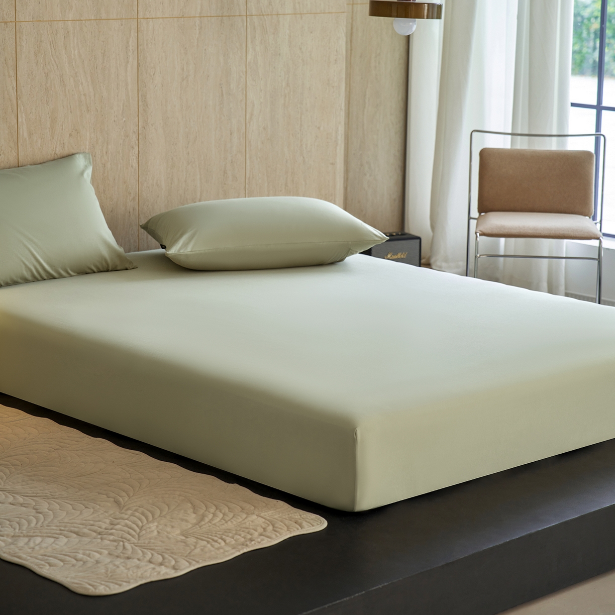 91家纺网 家纺一手货源 找家纺 丽笙被芯 2025新款亲肤舒适阿瓦提针织全棉纯棉床笠单品床笠单件床笠 春水绿