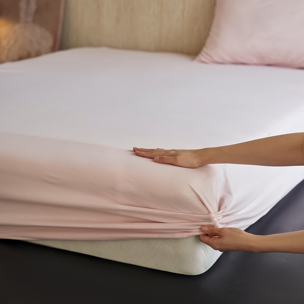 91家纺网 家纺一手货源 找家纺 丽笙被芯 2025新款亲肤舒适阿瓦提针织全棉纯棉床笠单品床笠单件床笠 落霞粉