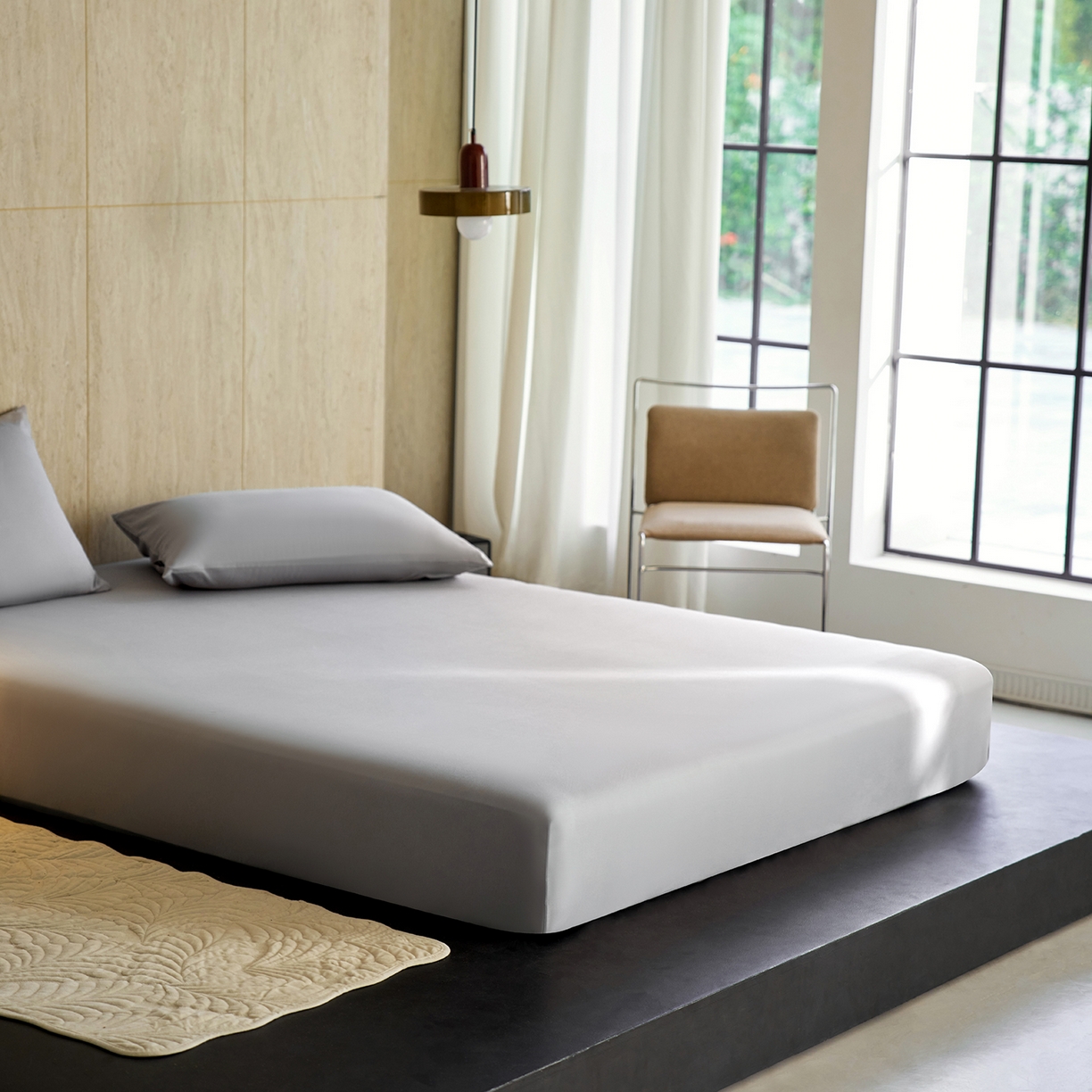 91家纺网 家纺一手货源 找家纺 丽笙被芯 2025新款亲肤舒适阿瓦提针织全棉纯棉床笠单品床笠单件床笠 清爽灰