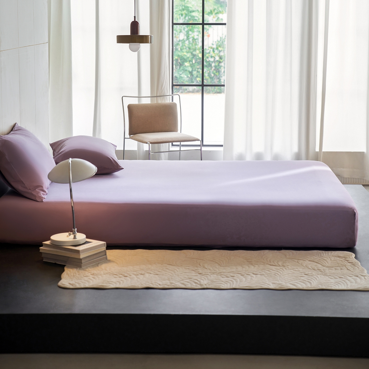 91家纺网 家纺一手货源 找家纺 丽笙被芯 2025新款亲肤舒适阿瓦提针织全棉纯棉床笠单品床笠单件床笠 豆蔻紫