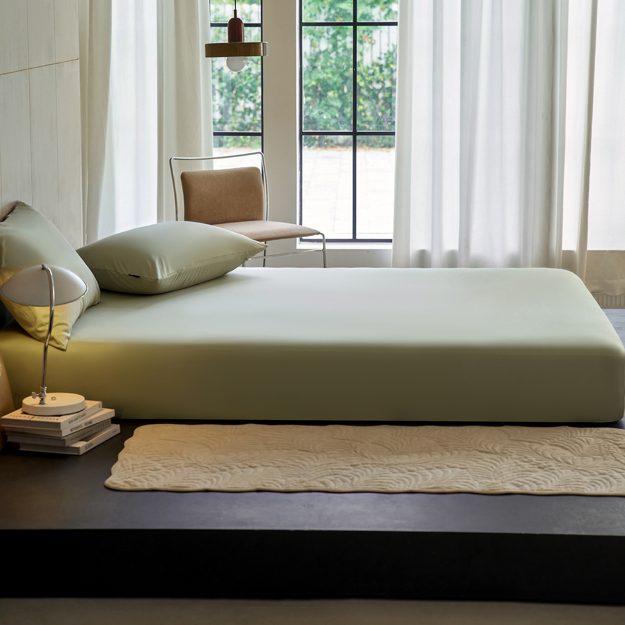 91家纺网 家纺一手货源 找家纺 丽笙被芯 2025新款亲肤舒适阿瓦提针织全棉纯棉床笠单品床笠单件床笠 春水绿