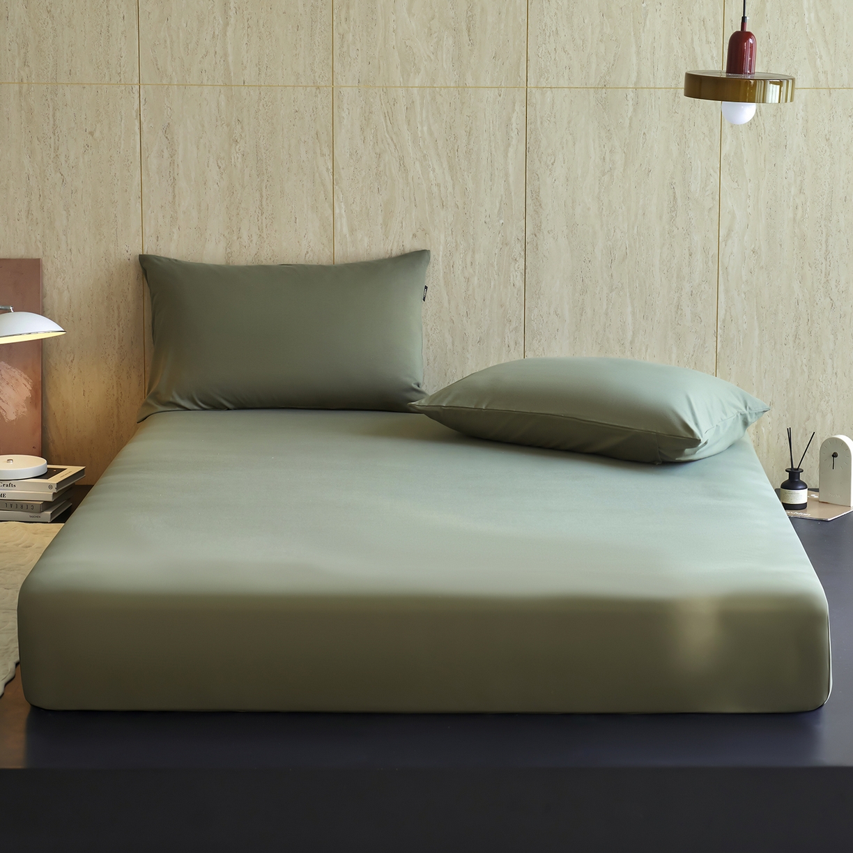 91家纺网 家纺一手货源 找家纺 丽笙被芯 2025新款亲肤舒适阿瓦提针织全棉纯棉床笠单品床笠单件床笠 橄榄绿