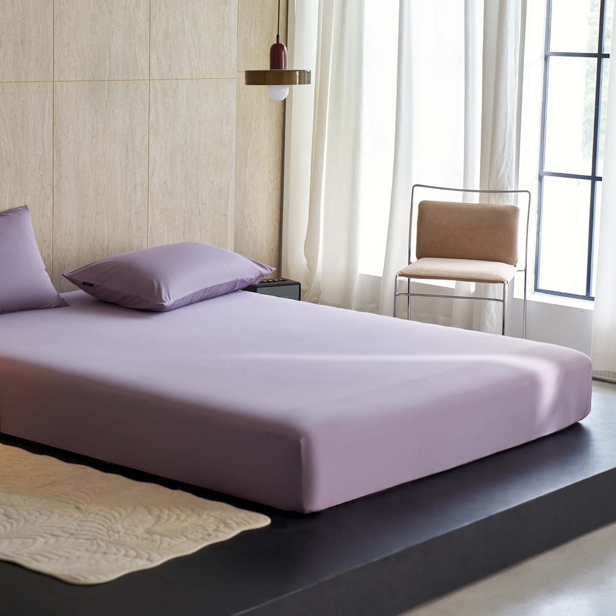 91家纺网 家纺一手货源 找家纺 丽笙被芯 2025新款亲肤舒适阿瓦提针织全棉纯棉床笠单品床笠单件床笠 豆蔻紫