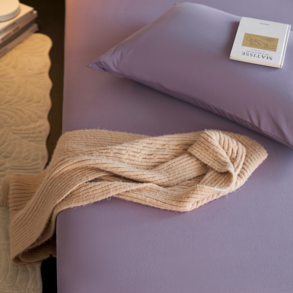 91家纺网 家纺一手货源 找家纺 丽笙被芯 2025新款亲肤舒适阿瓦提针织全棉纯棉床笠单品床笠单件床笠 豆蔻紫