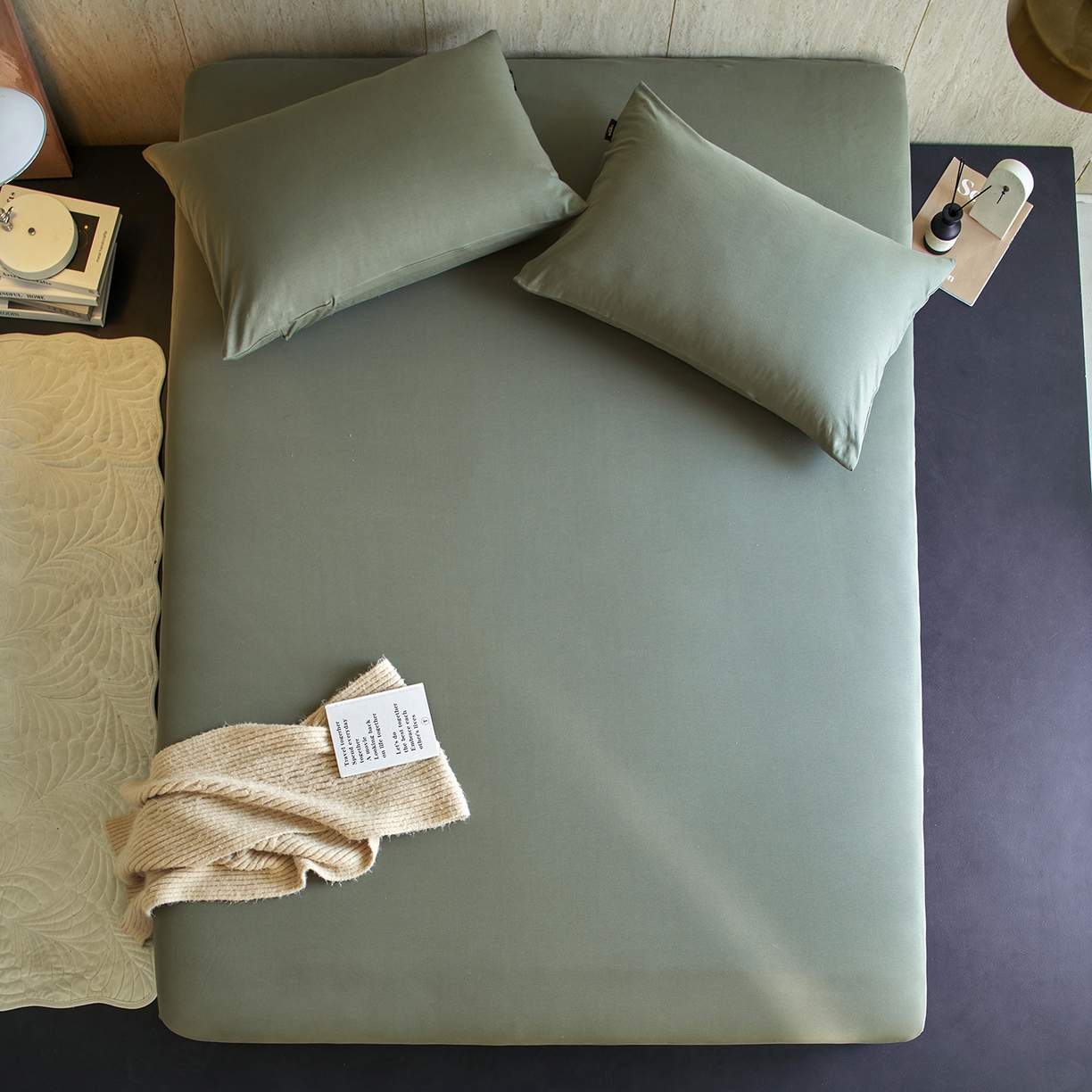 91家纺网 家纺一手货源 找家纺 丽笙被芯 2025新款亲肤舒适阿瓦提针织全棉纯棉床笠单品床笠单件床笠 橄榄绿