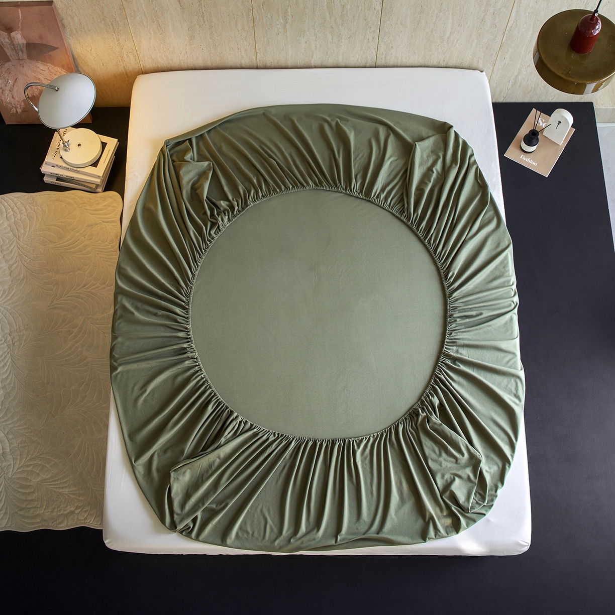 91家纺网 家纺一手货源 找家纺 丽笙被芯 2025新款亲肤舒适阿瓦提针织全棉纯棉床笠单品床笠单件床笠 橄榄绿