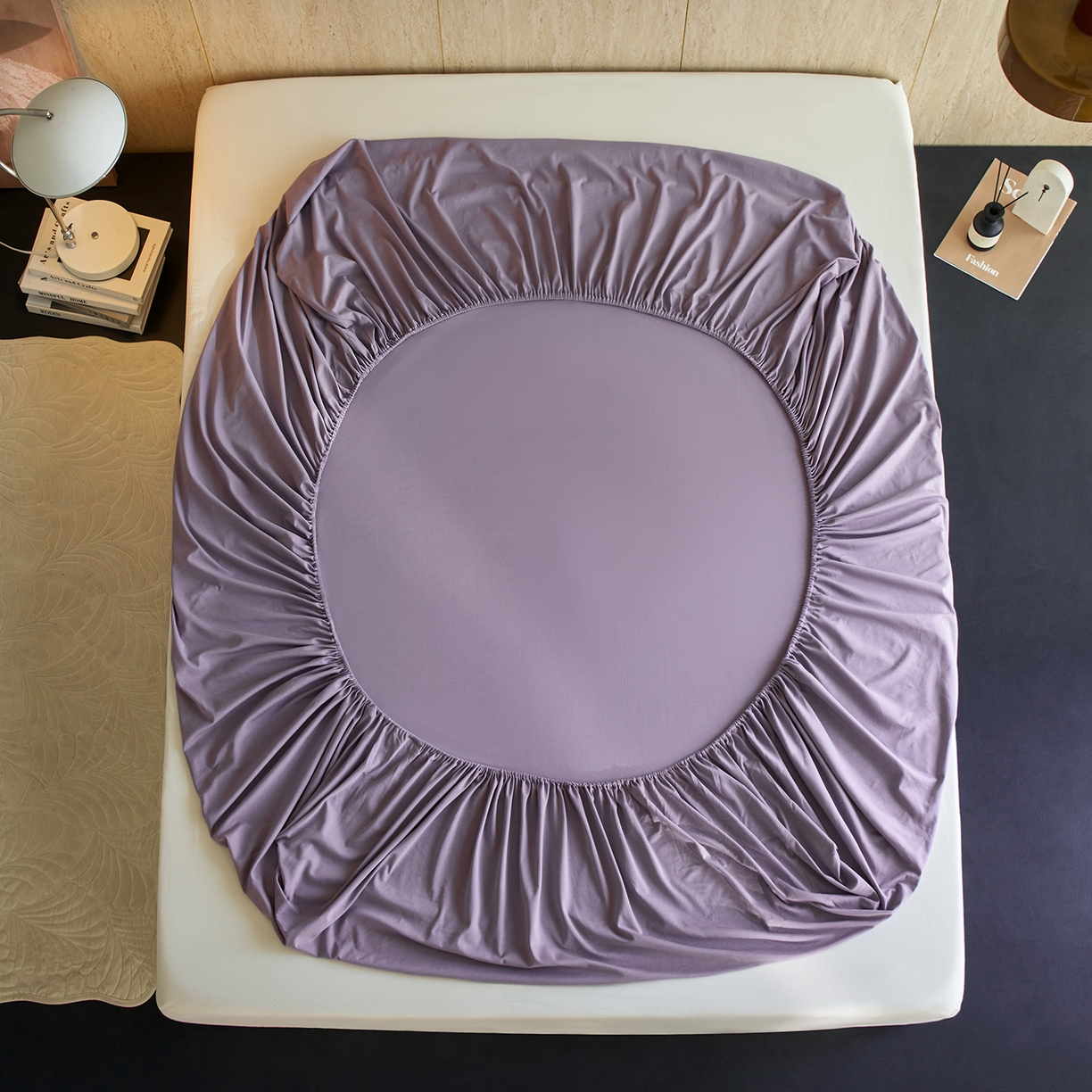 91家纺网 家纺一手货源 找家纺 丽笙被芯 2025新款亲肤舒适阿瓦提针织全棉纯棉床笠单品床笠单件床笠 豆蔻紫