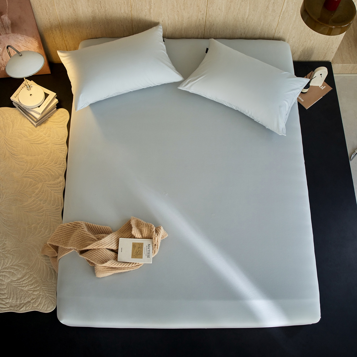 91家纺网 家纺一手货源 找家纺 丽笙被芯 2025新款亲肤舒适阿瓦提针织全棉纯棉床笠单品床笠单件床笠 复古蓝