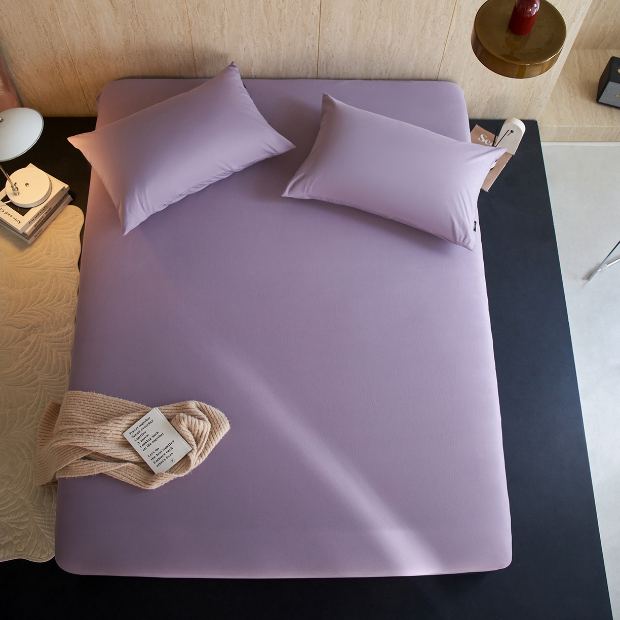 91家纺网 家纺一手货源 找家纺 丽笙被芯 2025新款亲肤舒适阿瓦提针织全棉纯棉床笠单品床笠单件床笠 豆蔻紫