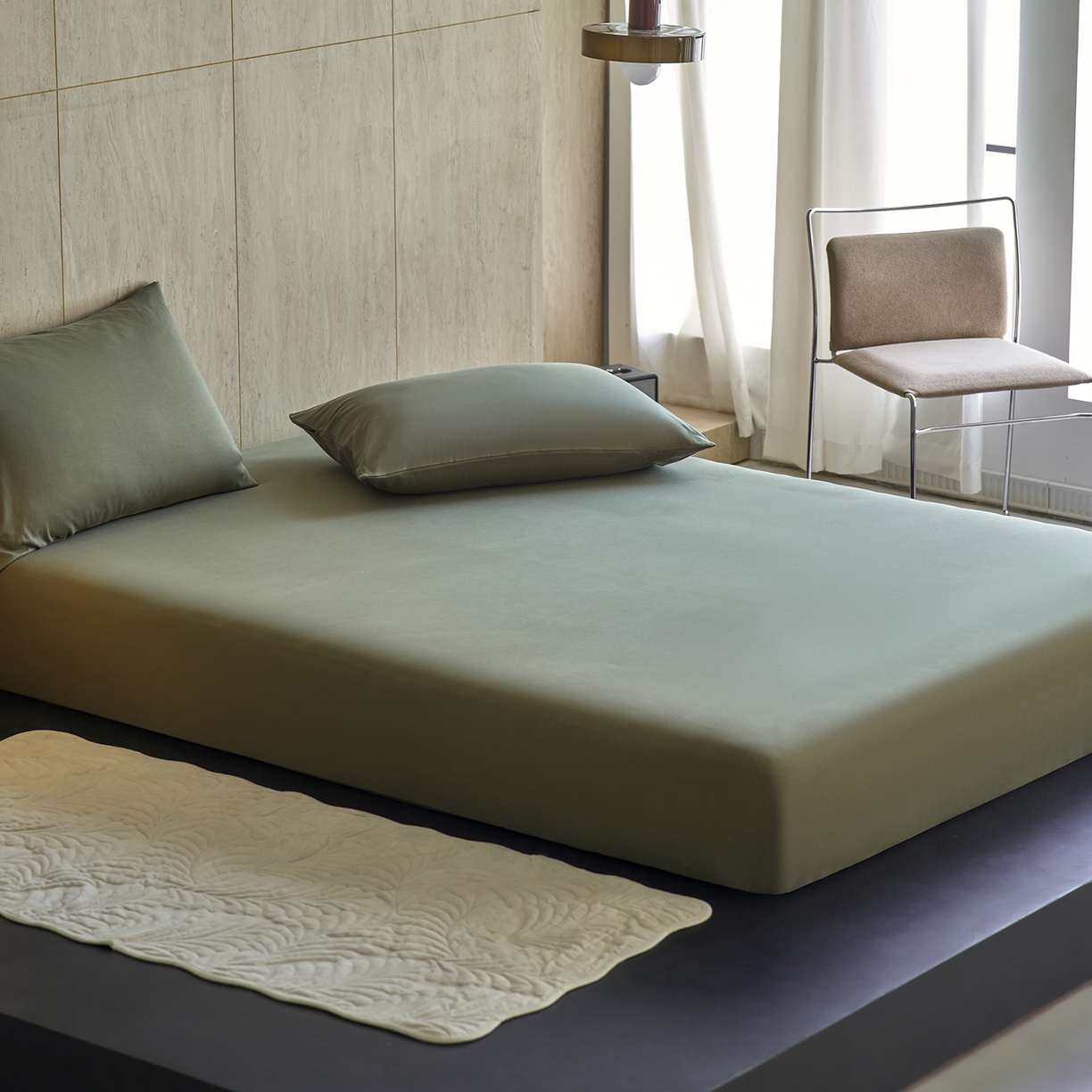 91家纺网 家纺一手货源 找家纺 丽笙被芯 2025新款亲肤舒适阿瓦提针织全棉纯棉床笠单品床笠单件床笠 橄榄绿