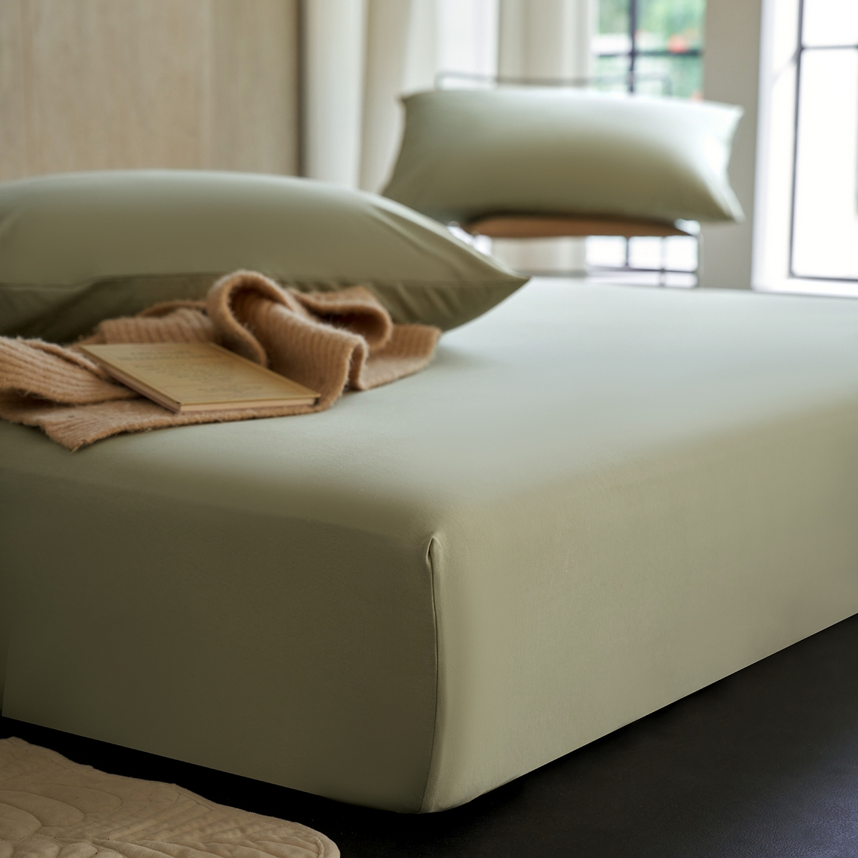 91家纺网 家纺一手货源 找家纺 丽笙被芯 2025新款亲肤舒适阿瓦提针织全棉纯棉床笠单品床笠单件床笠 春水绿