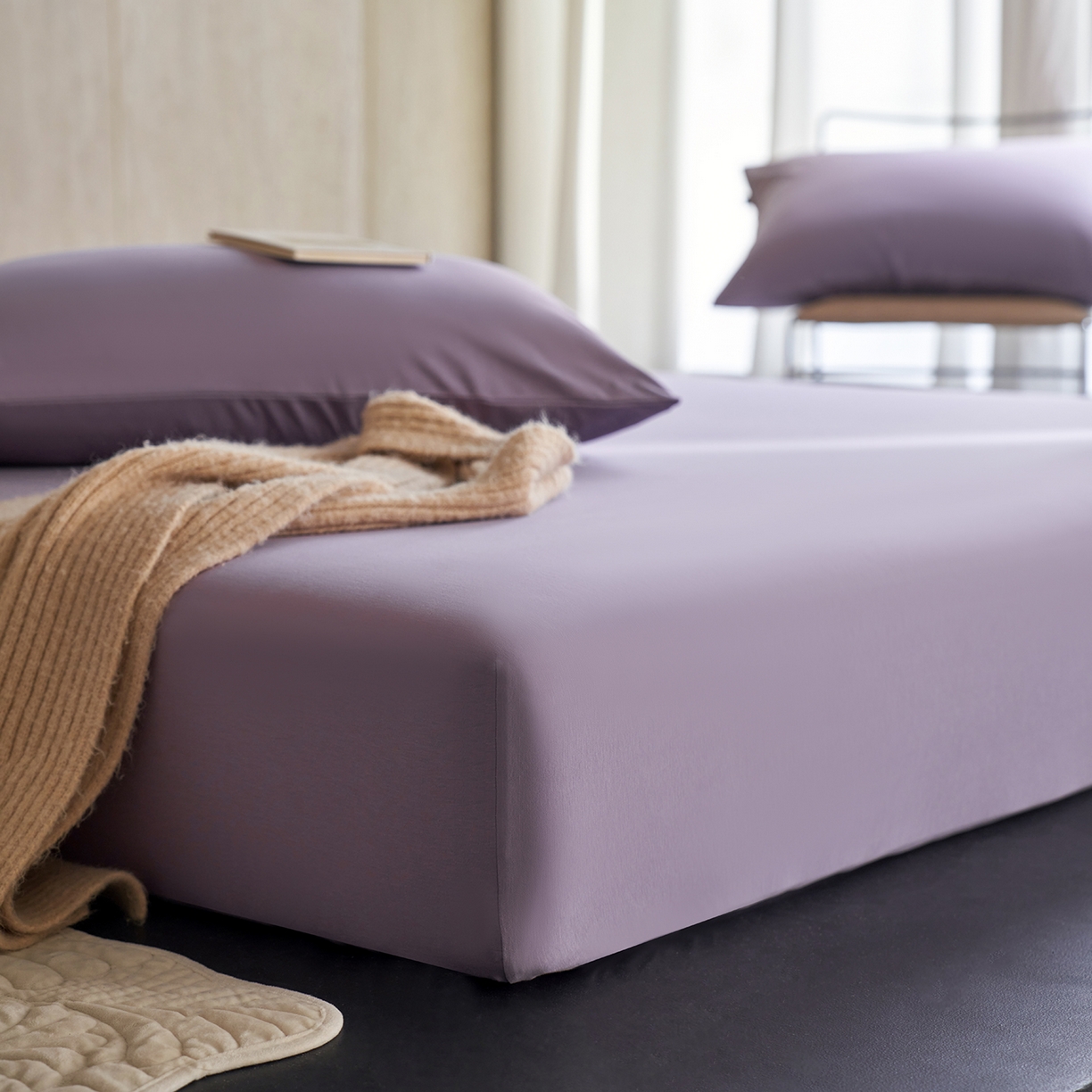 91家纺网 家纺一手货源 找家纺 丽笙被芯 2025新款亲肤舒适阿瓦提针织全棉纯棉床笠单品床笠单件床笠 豆蔻紫