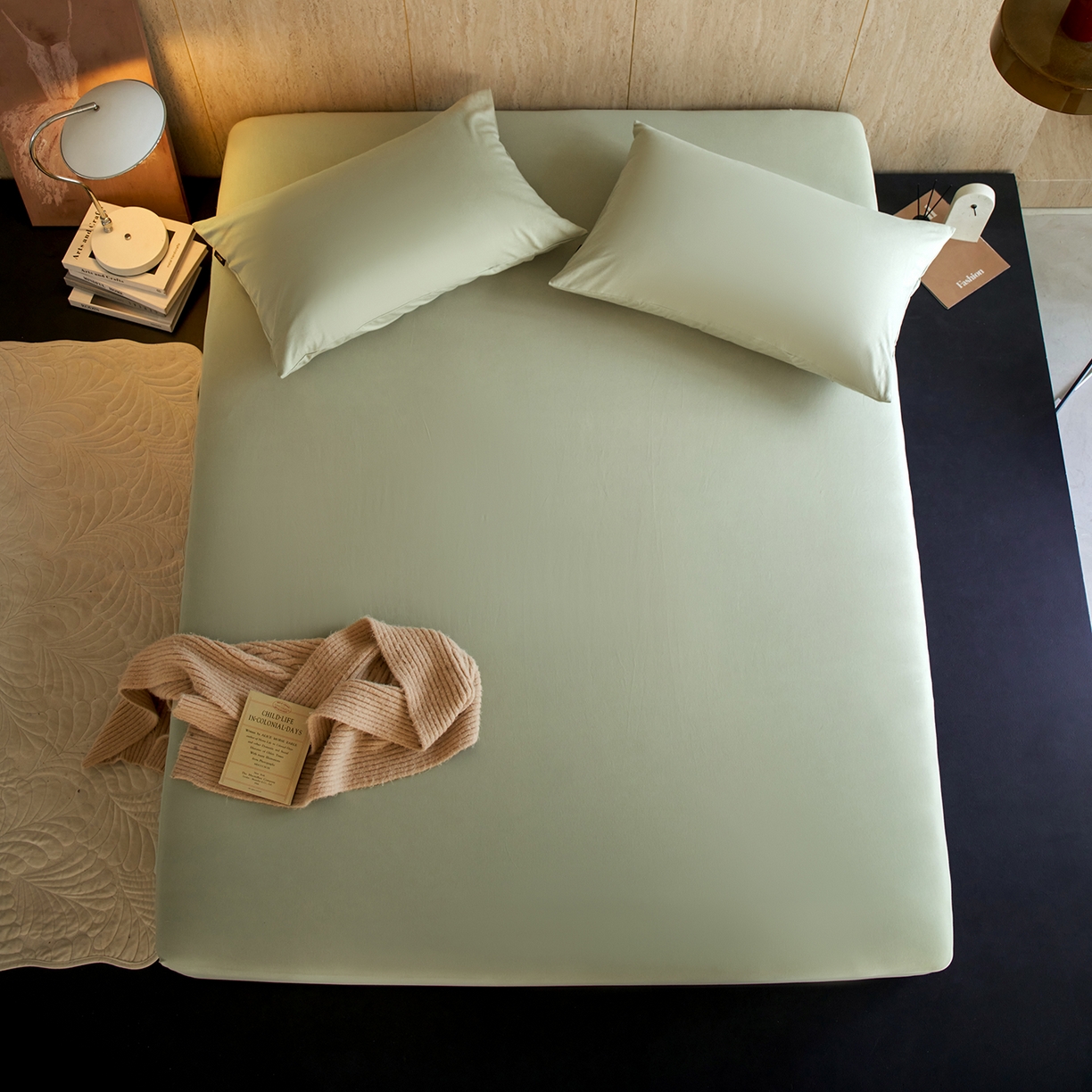 91家纺网 家纺一手货源 找家纺 丽笙被芯 2025新款亲肤舒适阿瓦提针织全棉纯棉床笠单品床笠单件床笠 春水绿