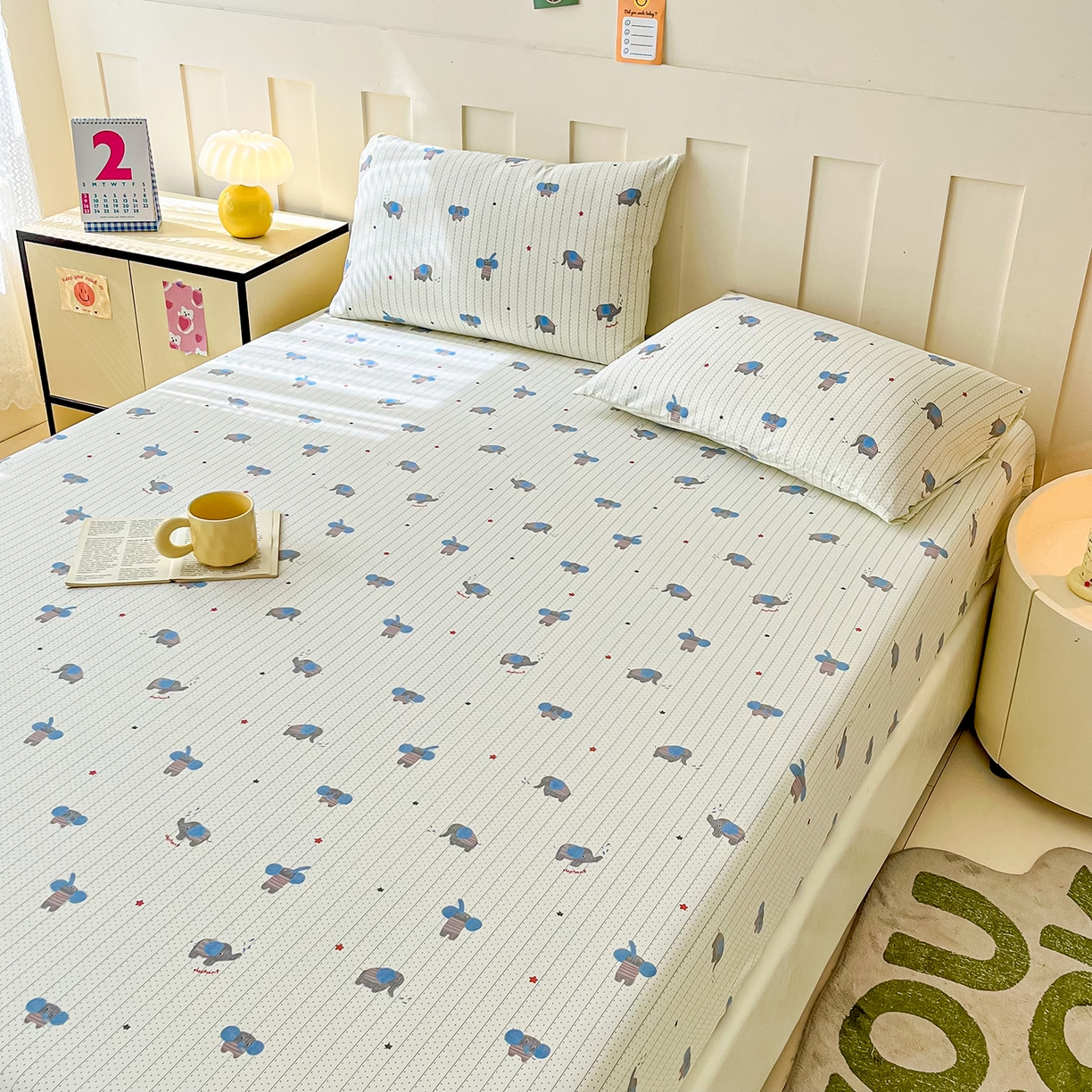 91家纺网 家纺一手货源 找家纺 棉乐町家居 2025新款木棉双层纱印花床笠 点点象