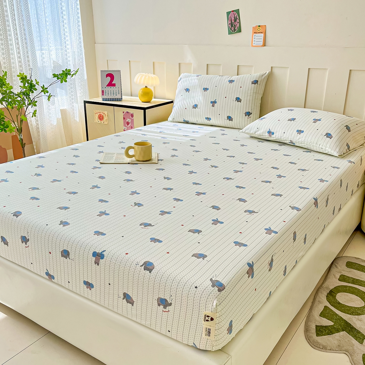 91家纺网 家纺一手货源 找家纺 棉乐町家居 2025新款木棉双层纱印花床笠 点点象