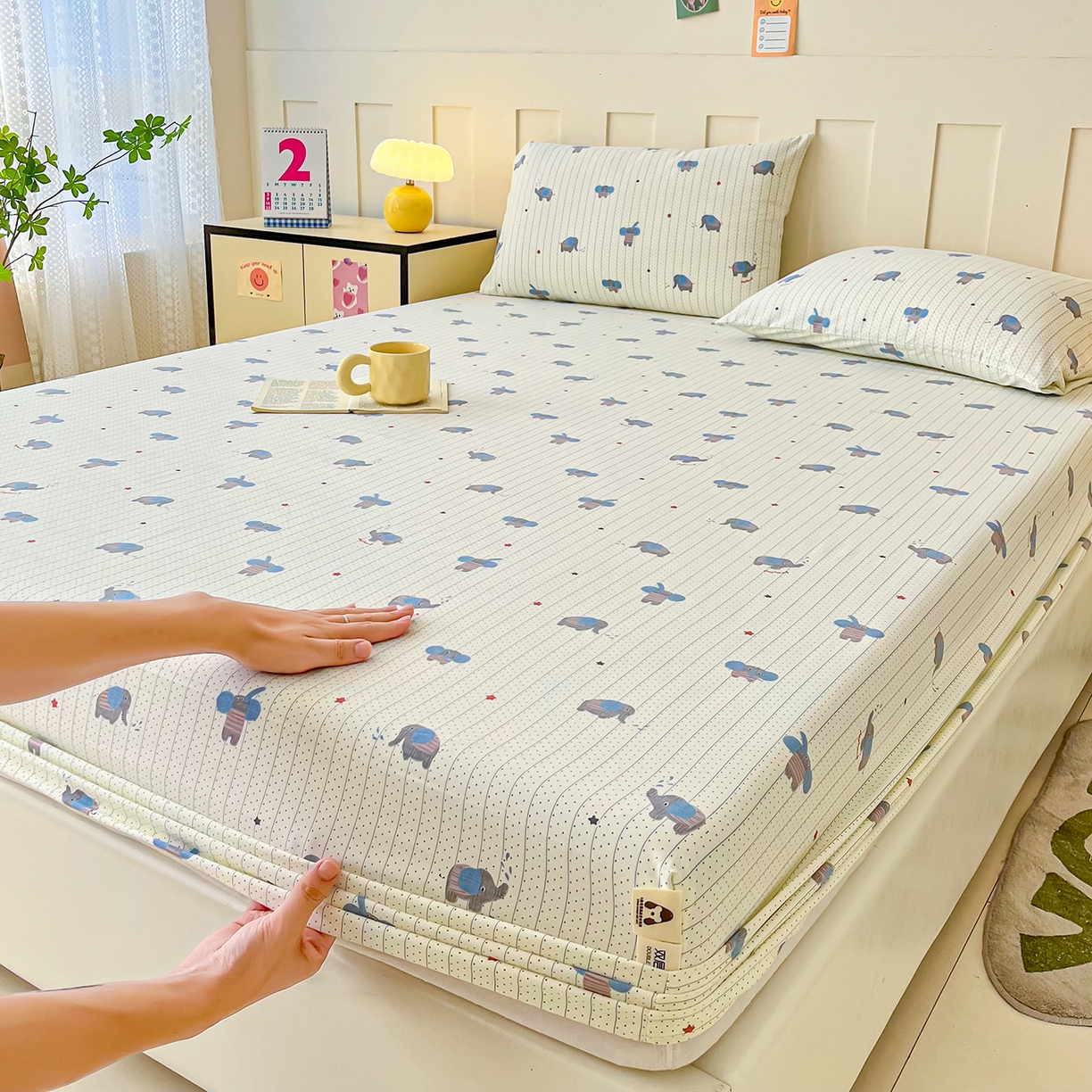 91家纺网 家纺一手货源 找家纺 棉乐町家居 2025新款木棉双层纱印花床笠 点点象