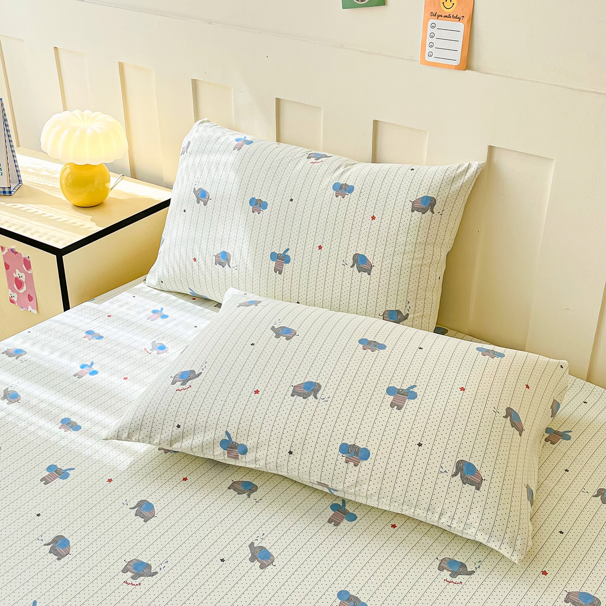 91家纺网 家纺一手货源 找家纺 金泰莱 2025新款木棉双层纱印花床笠 点点象