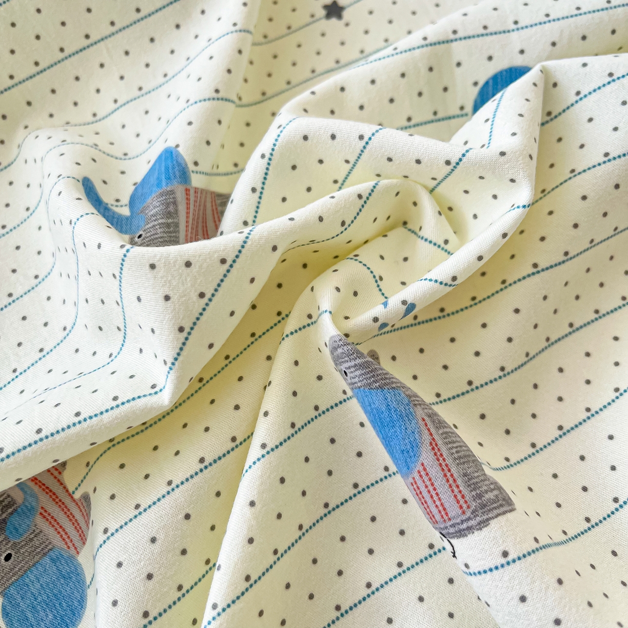 91家纺网 家纺一手货源 找家纺 金泰莱 2025新款木棉双层纱印花床笠 点点象