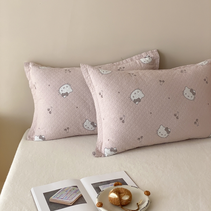 91家纺网 家纺一手货源 找家纺 麻依 2025新款安心棉纱布枕套全棉四层纱布枕套 粉色KT猫