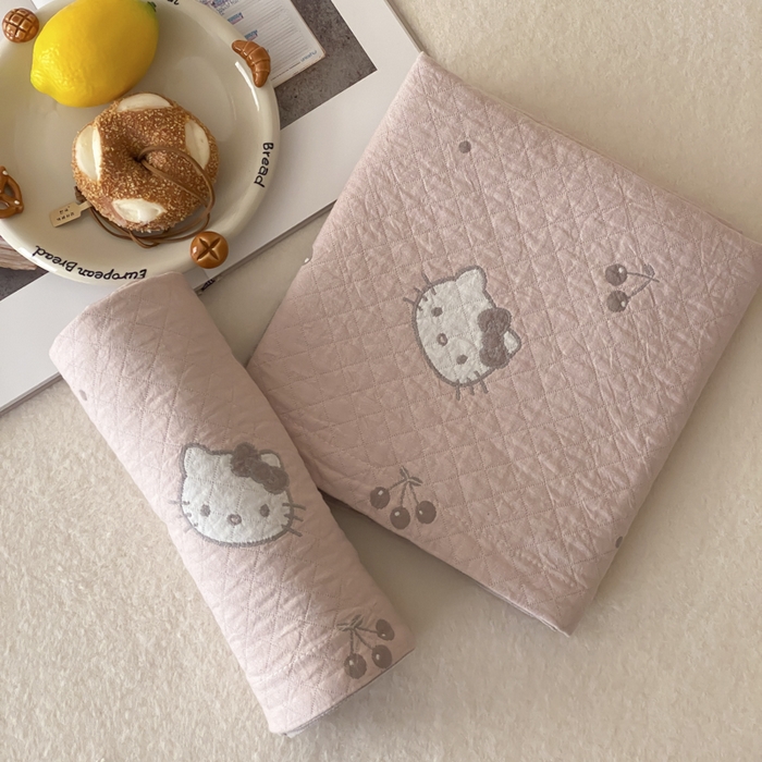 91家纺网 家纺一手货源 找家纺 麻依 2025新款安心棉纱布枕套全棉四层纱布枕套 粉色KT猫