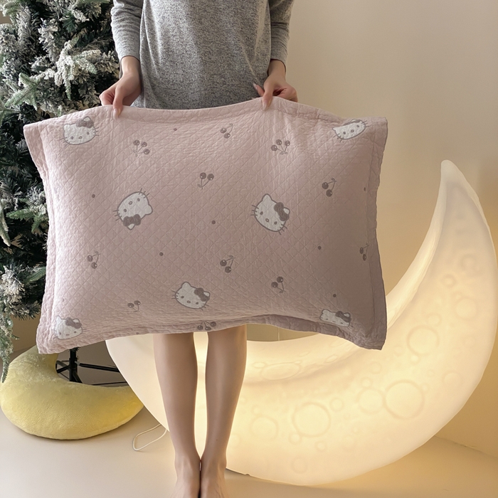 91家纺网 家纺一手货源 找家纺 麻依 2025新款安心棉纱布枕套全棉四层纱布枕套 粉色KT猫