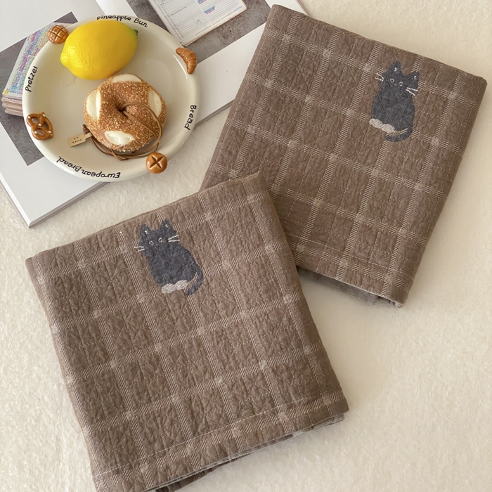 91家纺网 家纺一手货源 找家纺 麻依 2025新款安心棉纱布枕套全棉四层纱布枕套 可可猫咪-深咖