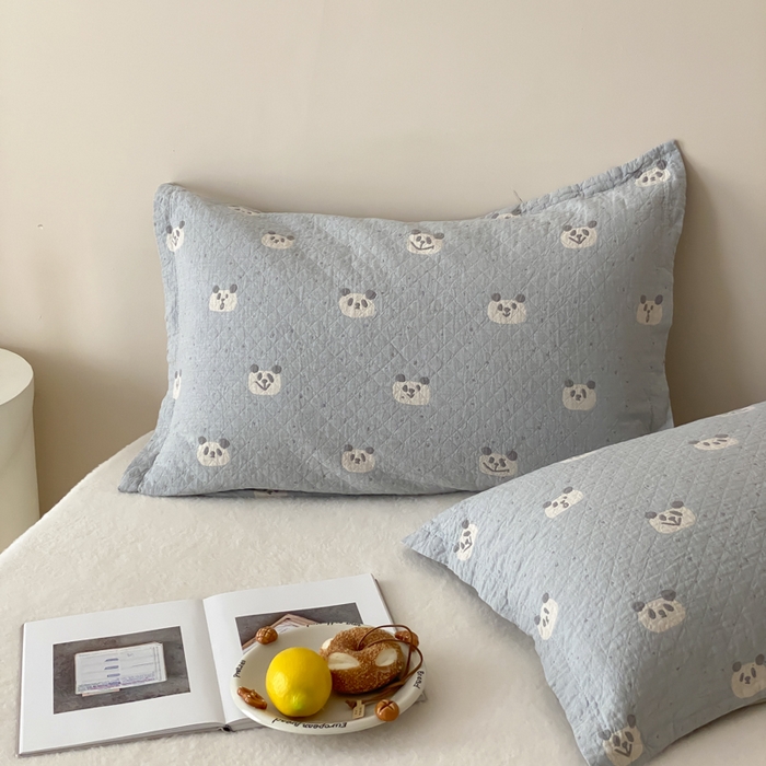 麻依 2025新款安心棉纱布枕套全棉四层纱布枕套 蓝色熊猫