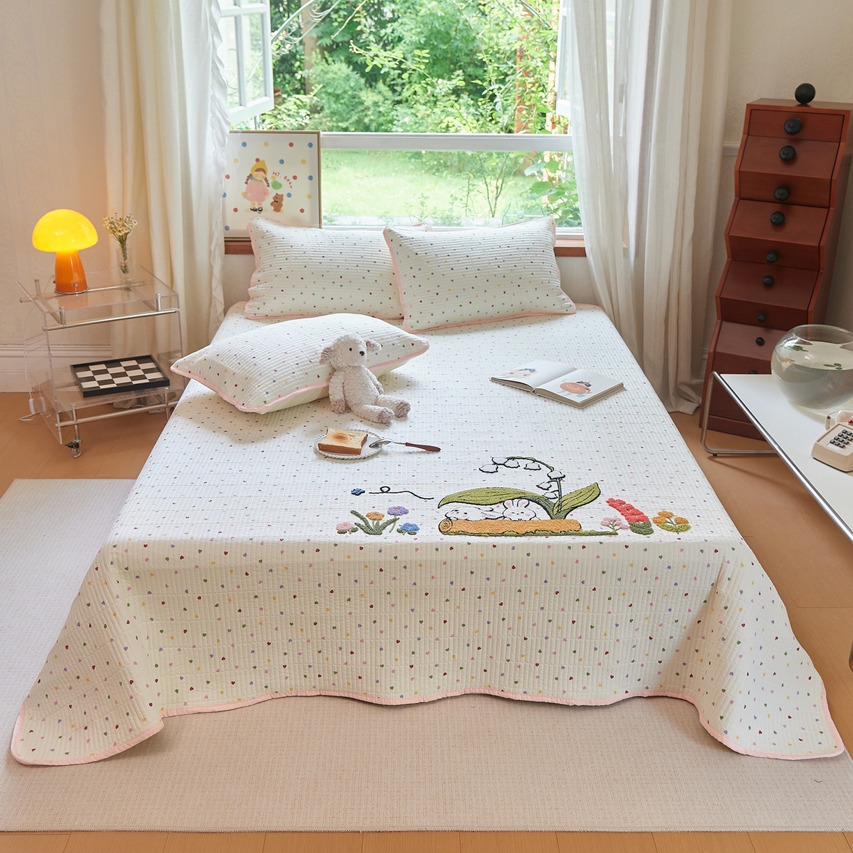 91家纺网 家纺一手货源 找家纺 （总）鑫喜莱家纺 2025新款云朵棉毛巾绣床盖三件套