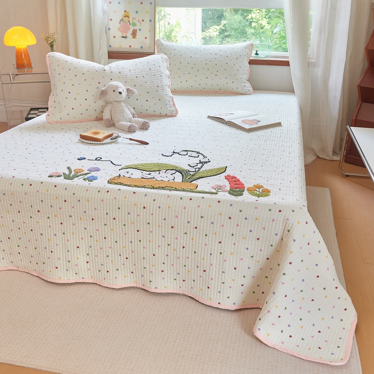 91家纺网 家纺一手货源 找家纺 （总）鑫喜莱家纺 2025新款云朵棉毛巾绣床盖三件套