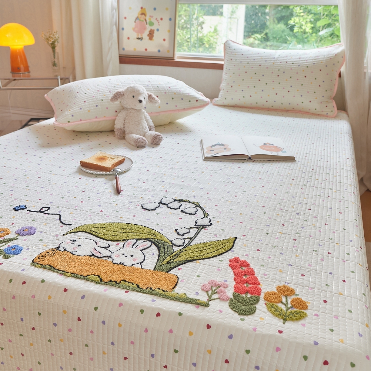 91家纺网 家纺一手货源 找家纺 （总）鑫喜莱家纺 2025新款云朵棉毛巾绣床盖三件套