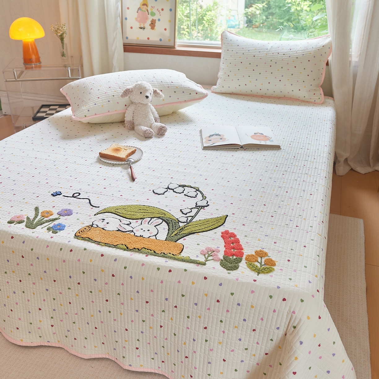 91家纺网 家纺一手货源 找家纺 （总）鑫喜莱家纺 2025新款云朵棉毛巾绣床盖三件套