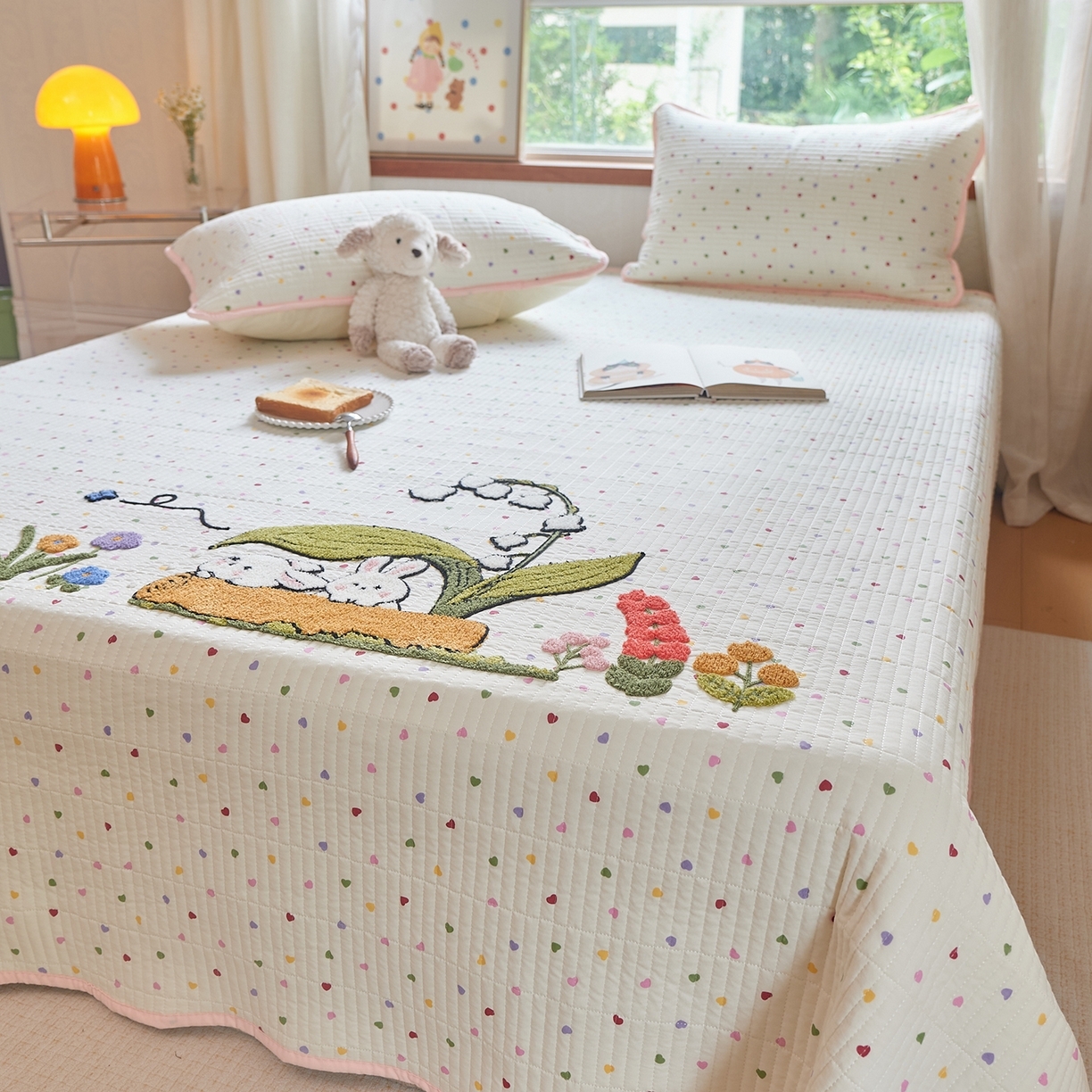 91家纺网 家纺一手货源 找家纺 （总）鑫喜莱家纺 2025新款云朵棉毛巾绣床盖三件套