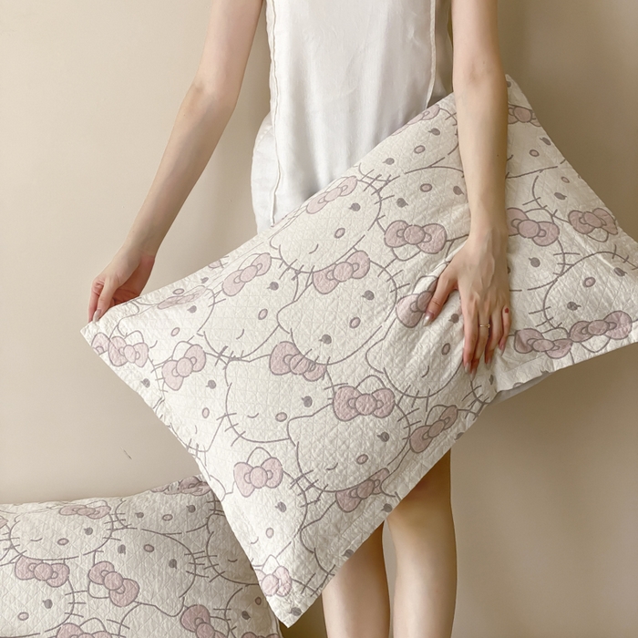 91家纺网 家纺一手货源 找家纺 麻依 2025新款安心棉纱布枕套全棉四层纱布枕套 团团KT