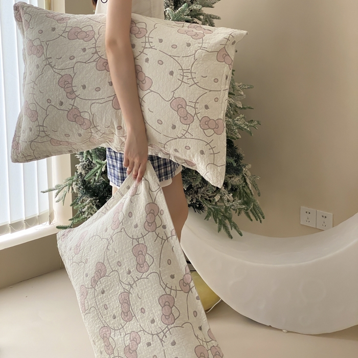 91家纺网 家纺一手货源 找家纺 麻依 2025新款安心棉纱布枕套全棉四层纱布枕套 团团KT