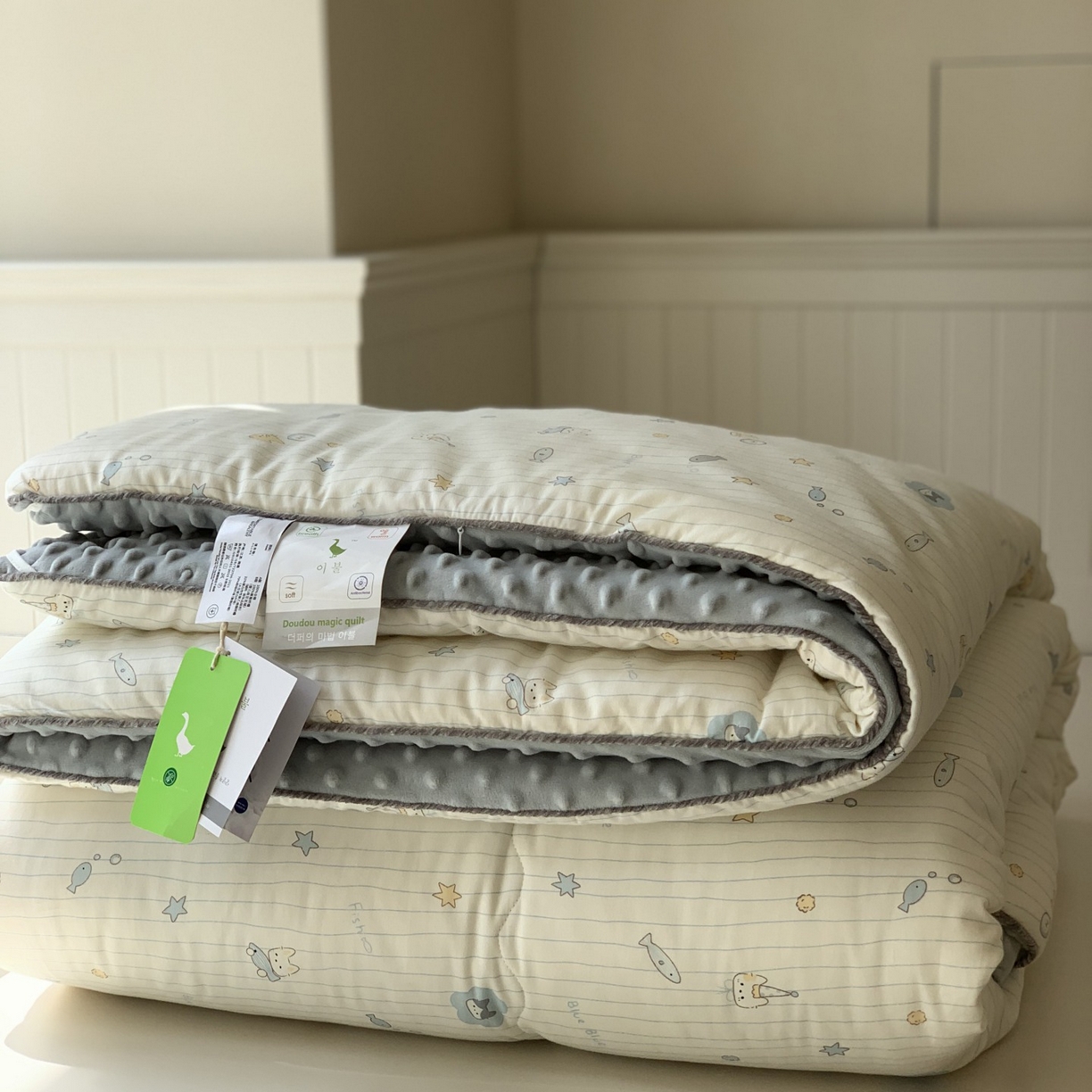 91家纺网 家纺一手货源 找家纺 汇庭 2025秋冬新款幸运豆单人春秋系列 小鱼儿蓝