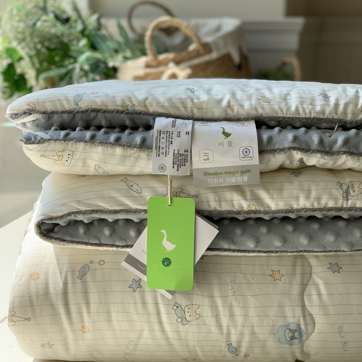 91家纺网 家纺一手货源 找家纺 汇庭 2025秋冬新款幸运豆单人春秋系列 小鱼儿蓝