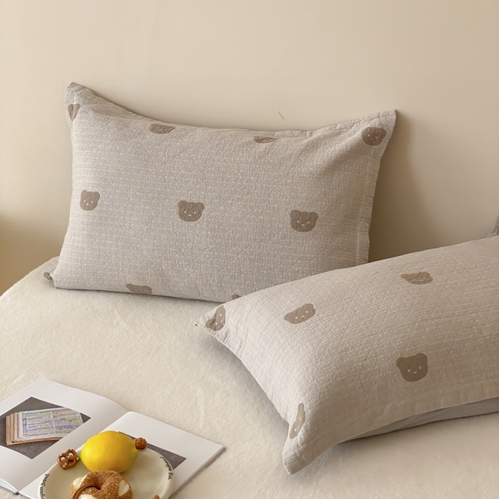 麻依 2025新款安心棉纱布枕套全棉四层纱布枕套 小熊格格