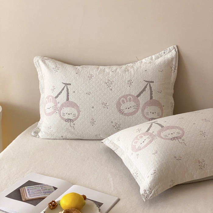 麻依 2025新款安心棉纱布枕套全棉四层纱布枕套 樱桃兔猫