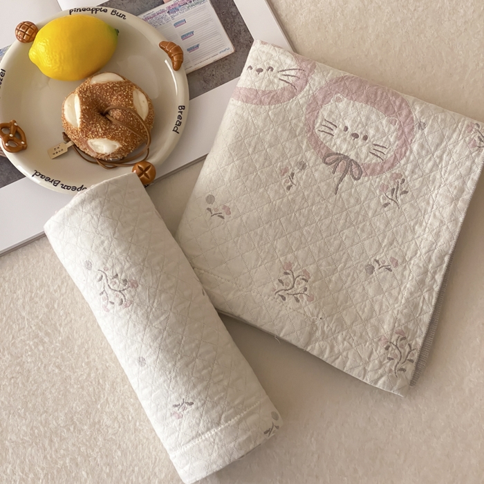 91家纺网 家纺一手货源 找家纺 麻依 2025新款安心棉纱布枕套全棉四层纱布枕套 樱桃兔猫