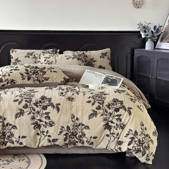 梵克保罗 2025秋冬新款直播热款高克重兔毛绒牛奶绒印花四件套床笠款 繁花