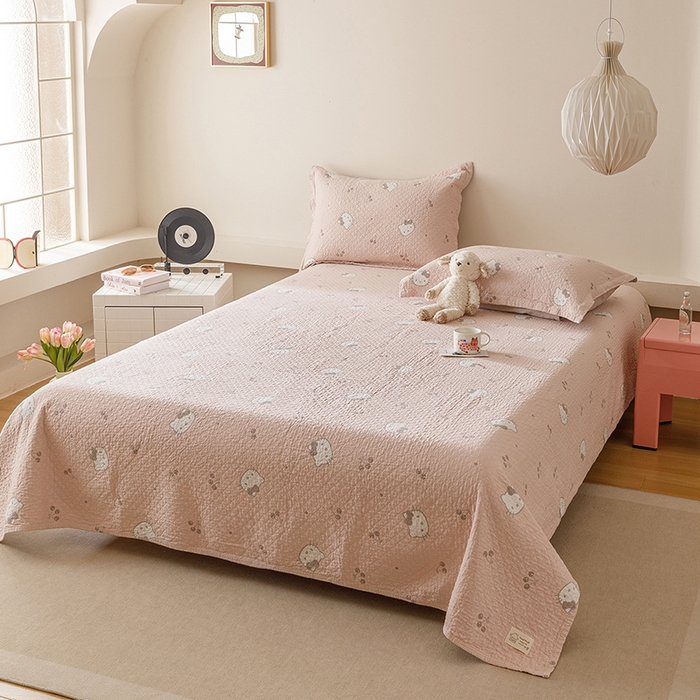 91家纺网 家纺一手货源 找家纺 （总）麻依 2025新款安心棉床盖三件全棉四层纱布床单