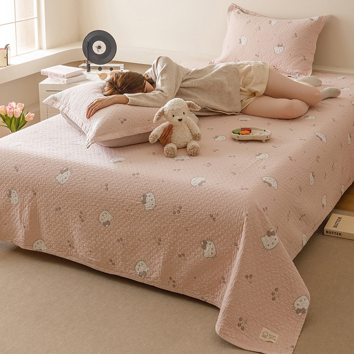 91家纺网 家纺一手货源 找家纺 （总）麻依 2025新款安心棉床盖三件全棉四层纱布床单