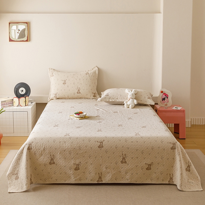 91家纺网 家纺一手货源 找家纺 （总）麻依 2025新款安心棉床盖三件全棉四层纱布床单