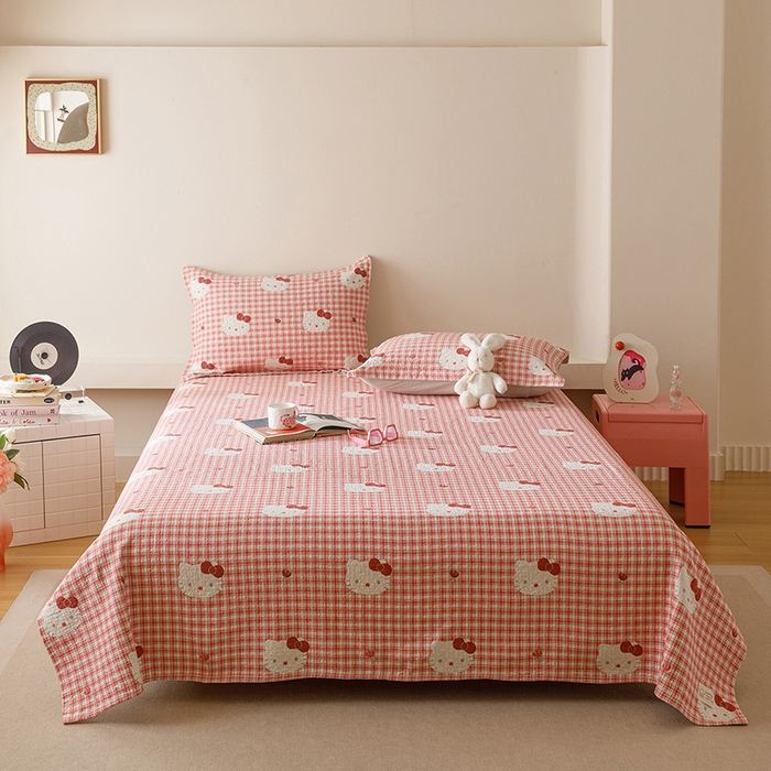 91家纺网 家纺一手货源 找家纺 （总）麻依 2025新款安心棉床盖三件全棉四层纱布床单