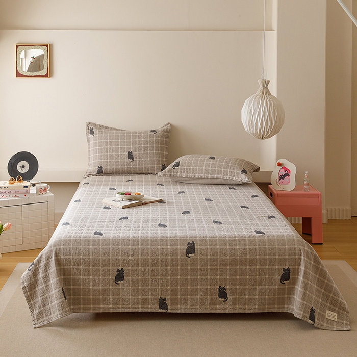 91家纺网 家纺一手货源 找家纺 （总）麻依 2025新款安心棉床盖三件全棉四层纱布床单