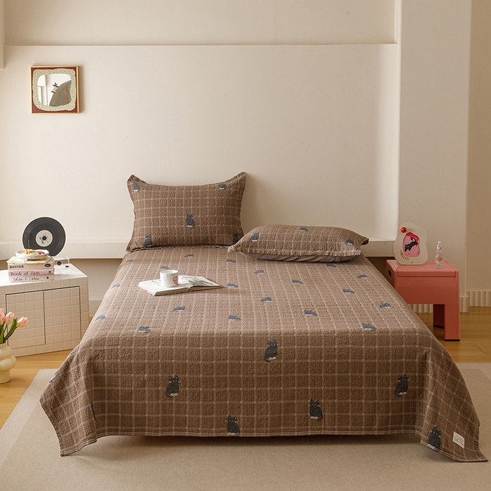 91家纺网 家纺一手货源 找家纺 （总）麻依 2025新款安心棉床盖三件全棉四层纱布床单