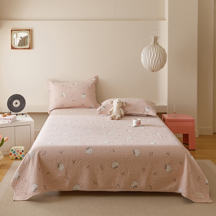 麻依 2025新款安心棉床盖三件全棉四层纱布床单 粉色KT猫
