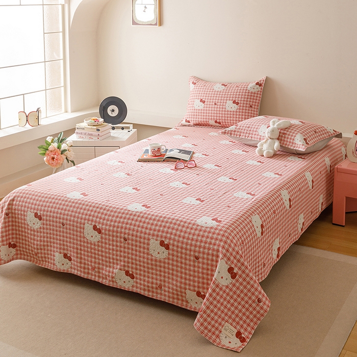 91家纺网 家纺一手货源 找家纺 麻依 2025新款安心棉床盖三件全棉四层纱布床单 凯蒂的快乐